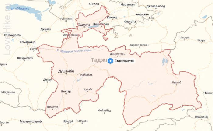 Таджикистан на карте